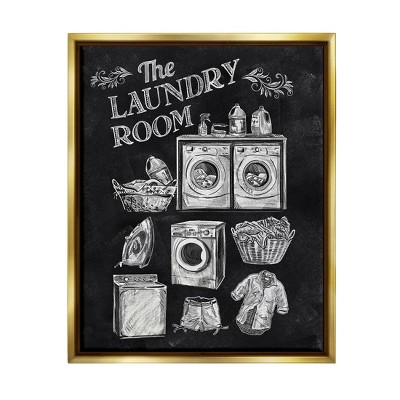 Stupell Industries Laundry Room Vintage Drawings Framed Floater Canvas Wall Art
