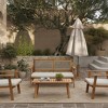 LuxenHome Outdoor Acacia Wood Rope Back Loveseat with Cushions and Coffee Table Set - 4 of 4