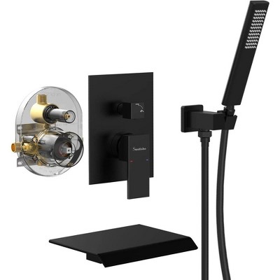 LOVMOR Matte Black Waterfall Bathtub Shower Faucet Set