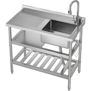 Stainless Steel Sink with Work Platform - 39.3*19.7*37inch Commercial Utility Sink with Pull-Down Faucet - 1 of 4