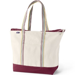 Lands' End Zip Top Long Handle Canvas Tote Bag - 1 of 4