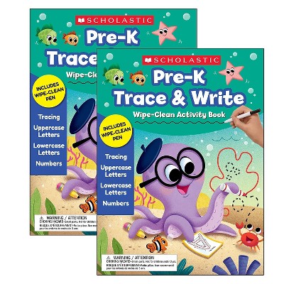 Scholastic Teacher Resources Trace & Write Wipe-Clean Activity Book with Pen Grade PK-1 2/Pack