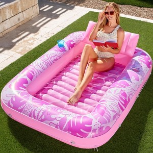 Jasonwell 4-in-1 Inflatable Tanning Pool Lounger, 70"x46" Float with Pillow, Sunbathing Bed Raft for Adults, Hot Pink, Large - 1 of 4