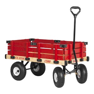 Millside Industries Classic Wood Wagon Cart with Removable Wooden Side Racks and Pneumatic Tires, Red - 1 of 2