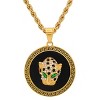 Steeltime 30" 18k Gold Plated Stainless Steel And Grey & White Simulated Diamonds Cheetah's Head Round Pendant With Greek Key Accents - 2 of 4
