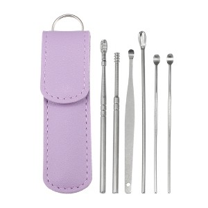Unique Bargains Stainless Steel Ear Cleansing Tool Set with Faux Leather Packaging 6 Pcs - 1 of 4