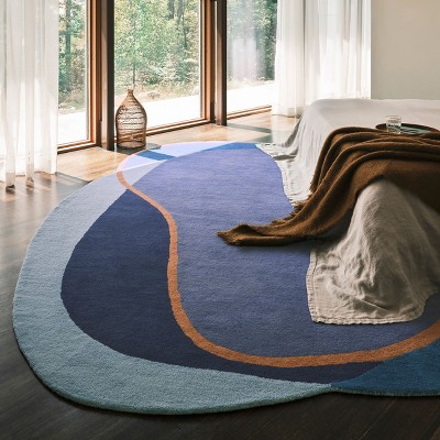 Blue Abstract Handmade Tufted Wool 8' x 10' Rug