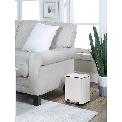 White Rectangular Pedal Trash Can with Plastic Inner Bucket