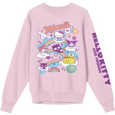 Hello Kitty & Friends Riding Rainbow Women's Cradle Pink Crew Neck Long Sleeve Sweatshirt