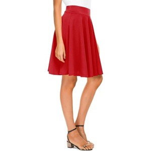 Women's Basic Stretch Midi Skirt - Versatile High Waist Flared Casual Skirt Red-long - 1 of 4