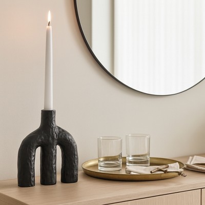 Modern Sculptural Stoneware and Ceramic Candle Holder with Unique Contemporary Design for Pillar and Taper Candles, Decorative Home Accent Display