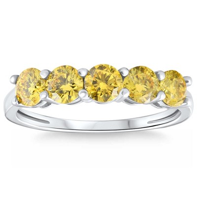 Pompeii3 1Ct Fancy Yellow Diamond Five Stone Wedding Ring 14k Gold Lab Created