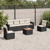 vidaXL Patio Sofa Set with Cushions Outdoor Furniture 7 Piece Poly Rattan - Black and Cream - 2 of 4