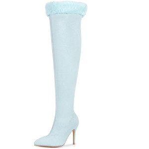 BLISSFUL STEP Women's Faux Fur High Heels Pointed Toe Fluffy Over the Knee High Dress Boots - 1 of 4