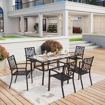 7pc Patio Dining Set with Rectangular Table with Umbrella Hole & Chairs - Captiva Designs