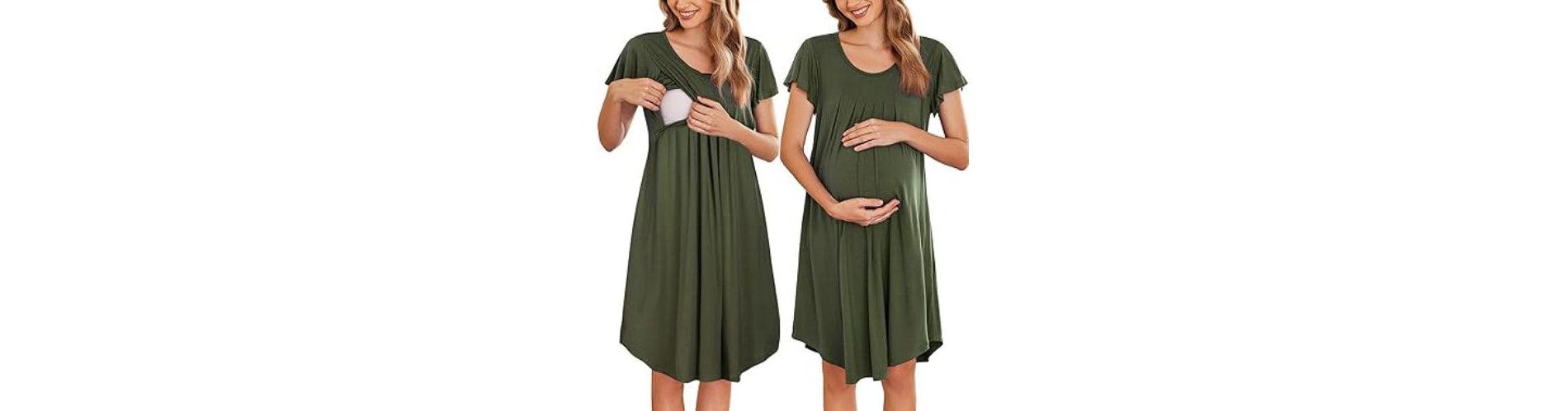 Ekouaer Nursing Nightown Labor and Delivery Gown for Hospital Pleated Breastfeeding Dress Short Sleeve Maternity Sleepwear