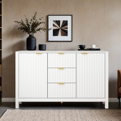 Sideboard with Wave Design - 3 Adjustable Shelves, 3 Drawers & Soft-Close Doors, Storage Console Table with Metal Handles - Leovsnove
