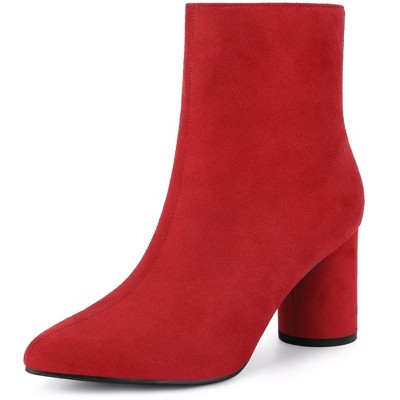 Allegra K Women's Pointy Closed Toe Side Zipper Block Heel Ankle Boots