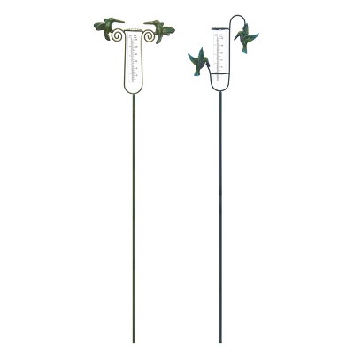 Iron Hummingbird Rain Gauge Set with Green Accents