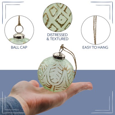 Farmhouse Green Glass Ball Christmas Ornaments Set of 6