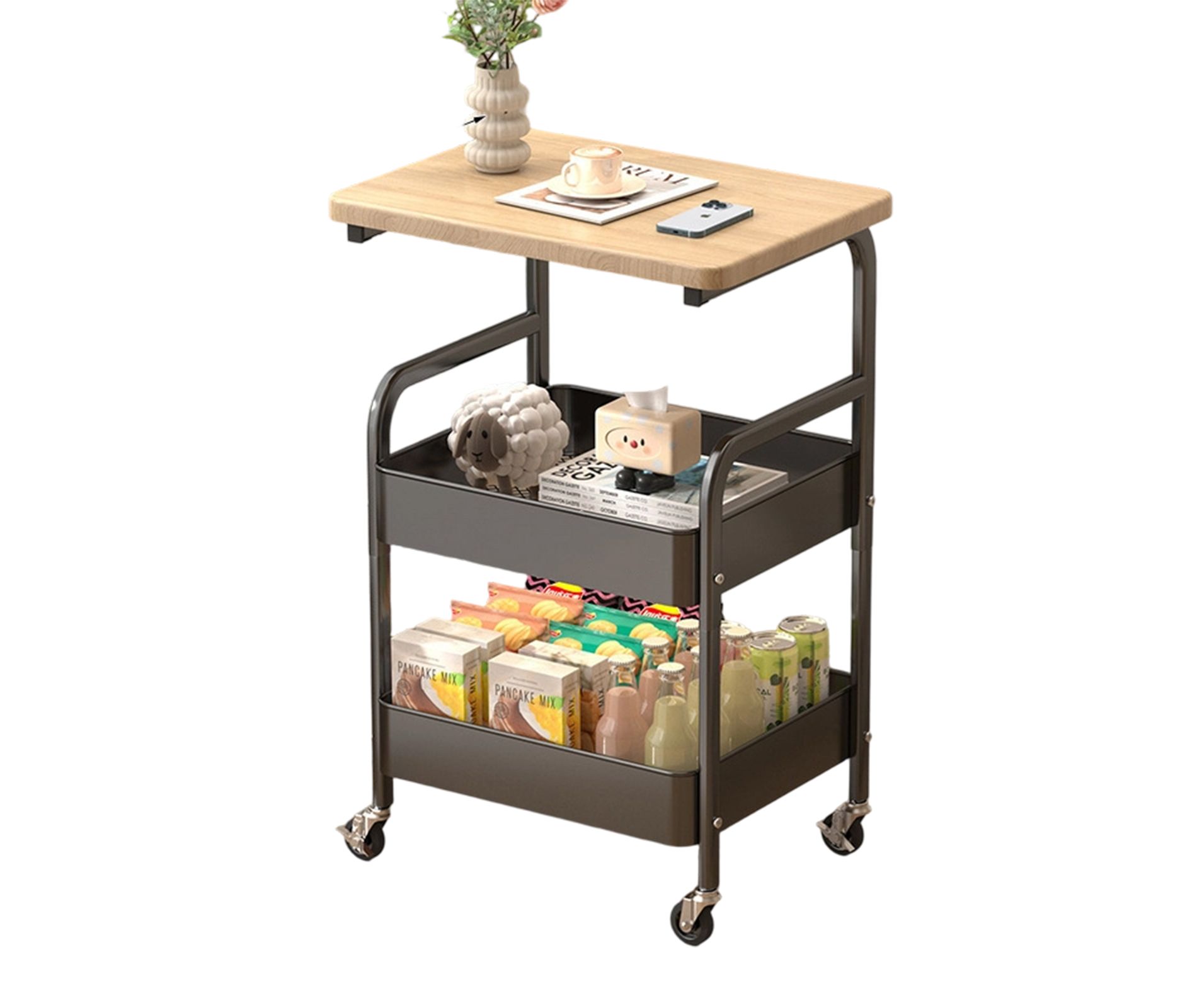 3-Tier Rolling Storage Cart with Flat Top, Heavy-Duty Metal Utility Organizer with Locking Wheels for Kitchen, Office, Dorm & Living Room, White