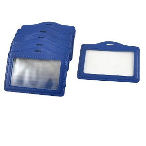 Unique Bargains 10 Pcs Horizontal Faux Leather Name Tag ID Badge Card Holders Blue - 1 of 4