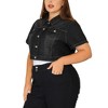 Agnes Orinda Women's Plus Size Short Sleeve Button-Down Cropped Denim Jean Jackets - 3 of 4