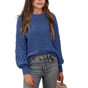 BLUEMING Girls' Chunky Ribbed Knit Sweater - Cozy Oversized Long Sleeve Pullover Sweater Top - 1 of 4