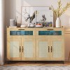 Farmhouse Storage Cabinet with Charging Station & LED Light, Rattan Buffet Sideboard with Drawers and Doors - 3 of 4