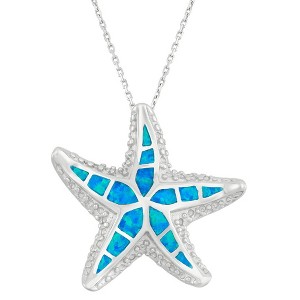 Opalata Sterling Silver Blue Inlay Opal Starfish 18" Pendant Necklace - Blue - 1 of 2