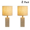 ALOADECOR Natural Small Travertine Stone Base Bedside Table Lamp Modern Rectangular Nightstand Lamp with Beige Linen Shade for Bedroom(2-Pack) - 3 of 4