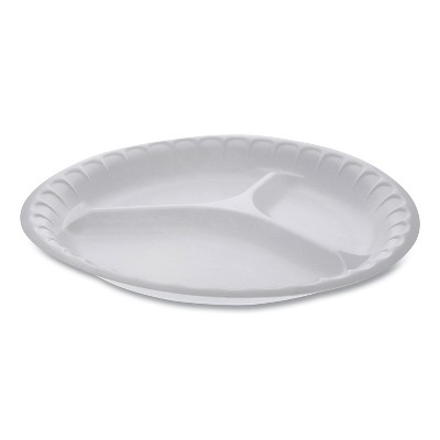 3 Compartment White Foam Plates, 10 inch - Pak-Man Food Packaging Supply