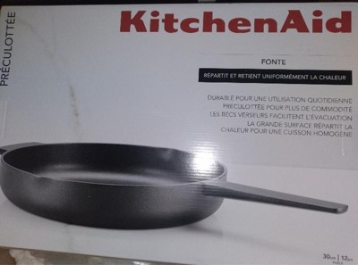 KitchenAid Enameled Cast Iron Skillet with Helper Handle and Pour Spouts, 12-Inch, Blue Velvet