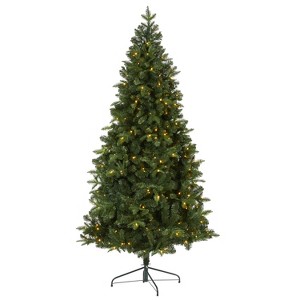 7ft. Spruce Flat Back Artificial Christmas Tree with 220 Clear LED Lights & 953 Branches – Space-Saving Holiday X-Mas Tree - 1 of 4