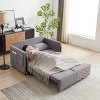 54" Multi-Position Adjustable Velvet Loveseat with Pull-Out Bed & Detachable Arm Pockets (Blue) - 2 of 4