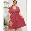 Plus Size Women's Pleated Midi Dress with Belt Flowy Casual Elegant Knee Length Dress for Work Summer - 3 of 4