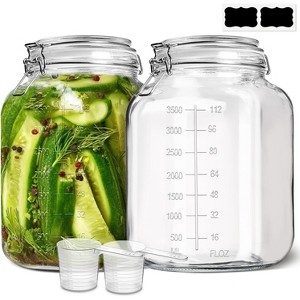 Two large, square, 1.1-gallon glass jars with airtight lids, suitable for storing grains, etc. 135 ounces. - 1 of 4