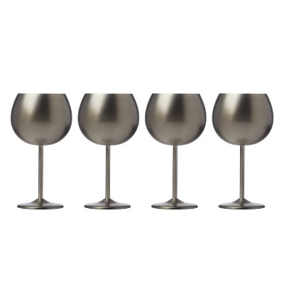 Set of 4 Black Stainless Steel 18oz Wine Glasses