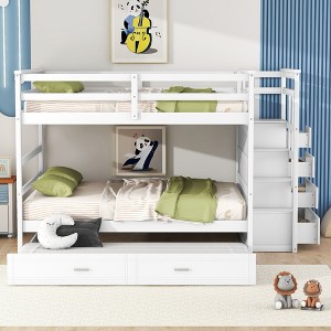 NicBex Full Over Full/Twin Over Twin Bunk Bed with Trundle and Staircase Loft Bed with Guardrails and Storage Drawers for Bedroom,White/Black/Gray - 1 of 4