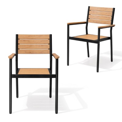 Crestlive Products Pellebant Outdoor Stackable Dining Chair Patio Armchair Set of 2 Aluminum Frame with Wood Plastic Composite Seat and Back