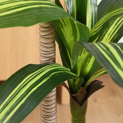 4ft Tall Green and Black Silk Potted Dracaena Plant