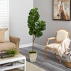 Nearly Natural 5.5-ft Fiddle leaf Fig Artificial Tree in Country White Planter - 4 of 4