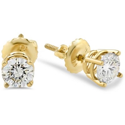 1 Genuine Diamond Tiny Stud Screw Back Earring in 14k Solid Yellow gold