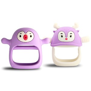 Smily Mia 2 in 1 Reindeer & Penguin Baby Teething Toy Set for Infants 3 Months Plus, Soothing Wearable Baby Chew Toy Sucking Needs - 1 of 4