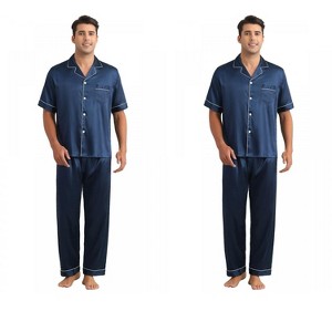 INSPIRE CHIC Men's 2 Pack Button Down Short Sleeve Satin Pajamas Sets - 1 of 4