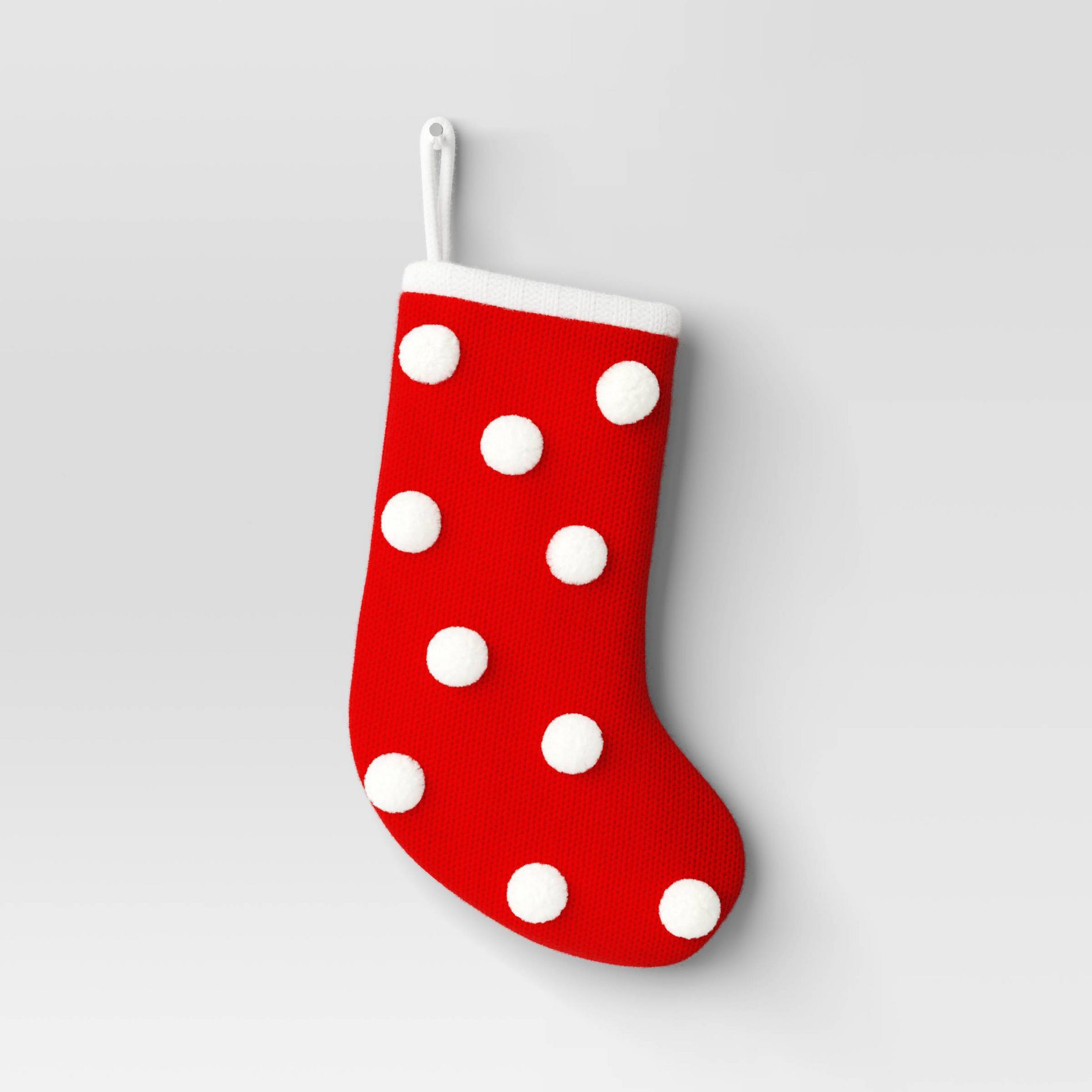 20" Christmas Knit Stocking White Poms/Red Base - Wondershop™