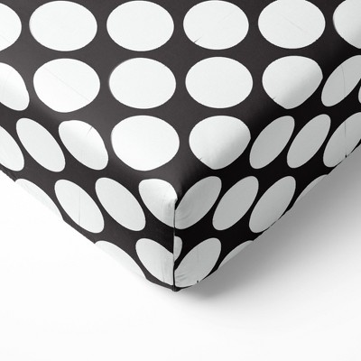Bacati - Black Large Dots 100 percent Cotton Universal Baby US Standard Crib or Toddler Bed Fitted Sheet