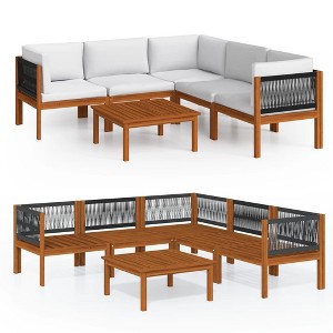 vidaXL Solid Acacia Wood Patio Lounge Set - 6 Piece Outdoor Furniture Set with Cushions, Cream White, Weather-Resistant and Easy Assembly - 1 of 4
