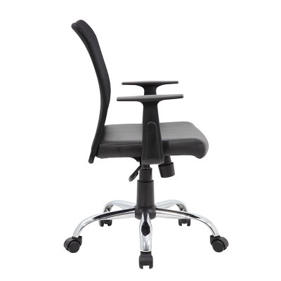 Swivel Mesh Back Task Chair with Vinyl Seat and Chrome Base - Black