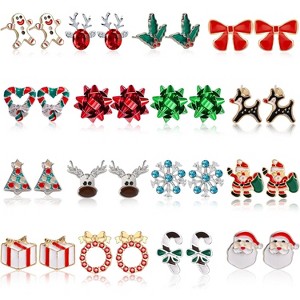 23 Pairs Christmas Earrings Bulk Set: Tree, Snowflake & Bell Dangle & Stud Designs for Xmas Party - 1 of 4